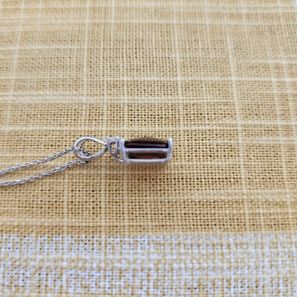 14K White Gold Emerald Cut Garnet Gemstone Diamond Necklace - Picture 5 of 8
